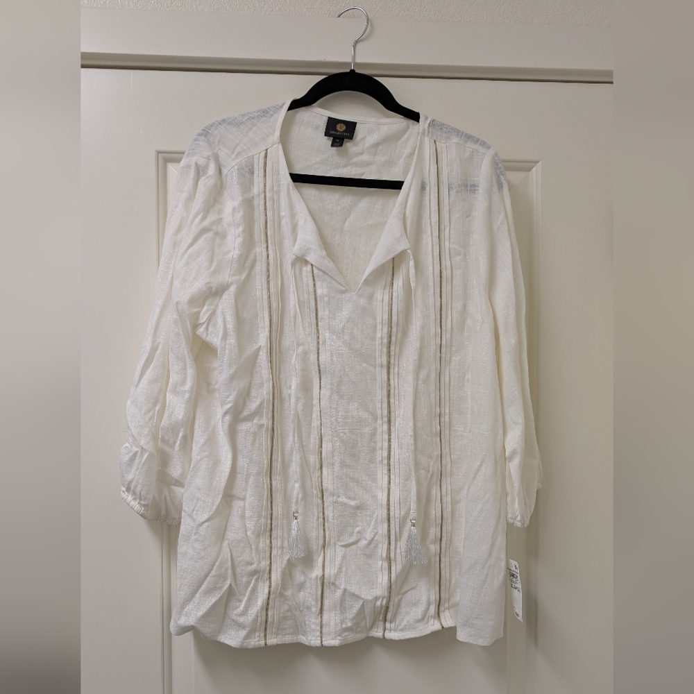 JM Collection - Woman's Linen Blend Embroidered Top Size XL NWT